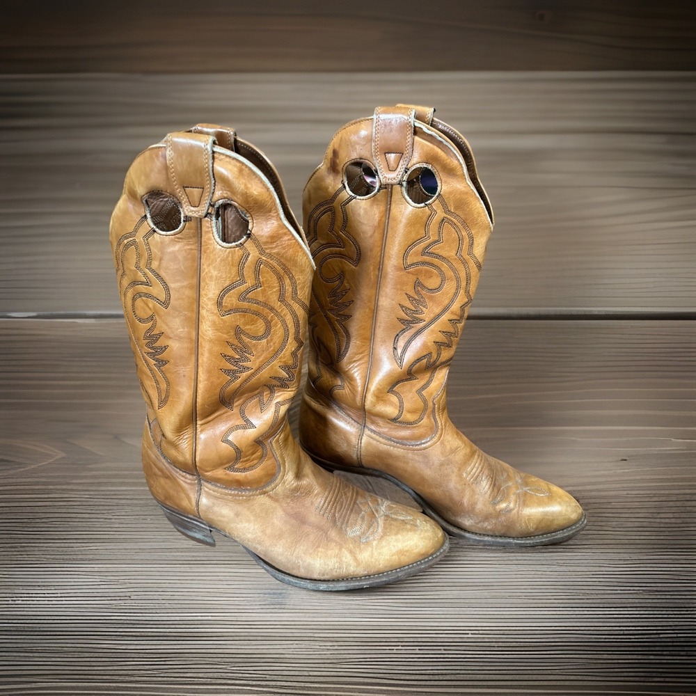 VINTAGE Boulet Cowboy Western‎ Boots Men's Size 9.5 Brown Leather Pull On Canada